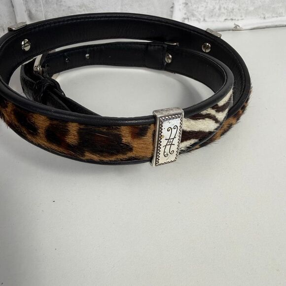 Brighton Calf Hair Animal Print Leather Belt Silver Hardware Size 34 - Picture 6 of 6